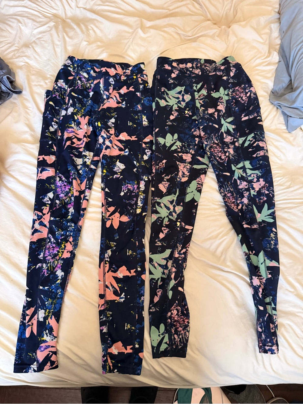 2 Pairs PopFit Navy Blue Floral Active Leggings - with pockets